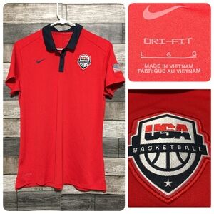 Nike Dri Fit USA Basketball Polo Shirt Women’s L Red Blue Short Sleeve